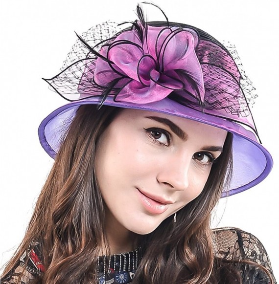 Sun Hats Cloche Oaks Church Dress Bowler Derby Wedding Hat Party S015 - Satin-purple - CB17X3QLWTD