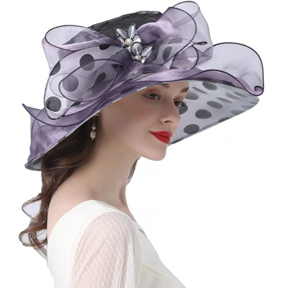 Sun Hats Women's Church Derby Tea Party Wedding Hat Polka Dot - Purple - CQ19443YQ7L