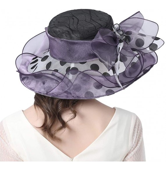 Sun Hats Women's Church Derby Tea Party Wedding Hat Polka Dot - Purple - CQ19443YQ7L