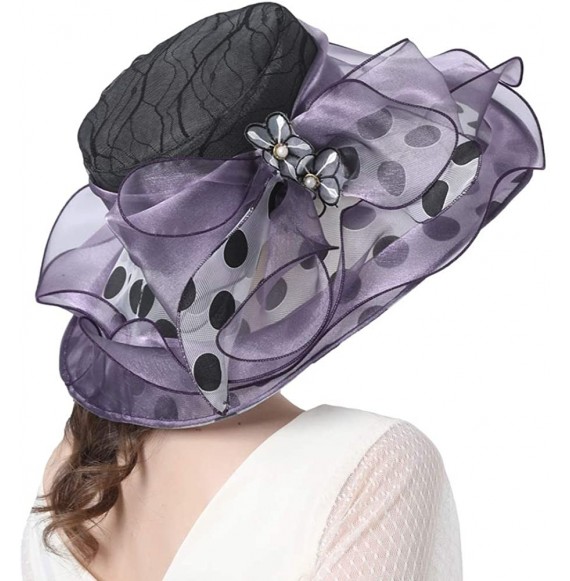 Sun Hats Women's Church Derby Tea Party Wedding Hat Polka Dot - Purple - CQ19443YQ7L