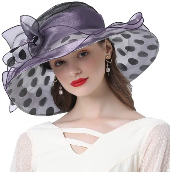 Sun Hats Women's Church Derby Tea Party Wedding Hat Polka Dot - Purple - CQ19443YQ7L