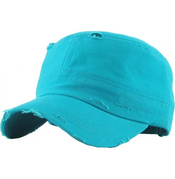 Baseball Caps Vintage Distressed Cadet Army Cap Basic Everyday Military Style Hat - (Vintage Distressed) Turquoise - CY18D4YQAHY