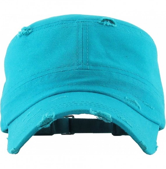 Baseball Caps Vintage Distressed Cadet Army Cap Basic Everyday Military Style Hat - (Vintage Distressed) Turquoise - CY18D4YQAHY