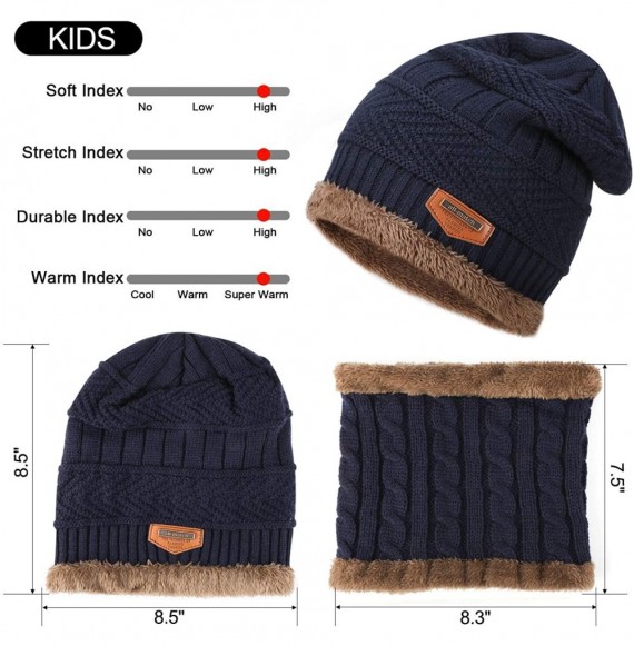 Skullies & Beanies Winter Beanie Hat Scarf Set Fleece Lining Knit Beanie for Men Women Kids - A - Navy Blue - C0192ZK4MRY