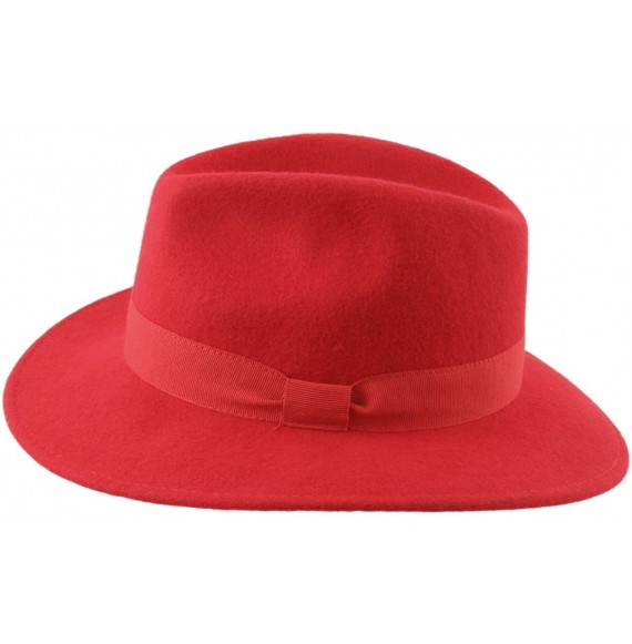 Fedoras Traveller Cavalier Wool Felt Fedora Hat - Rouge - CA187ISC6RR