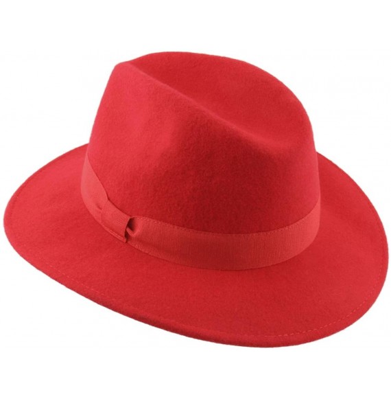 Fedoras Traveller Cavalier Wool Felt Fedora Hat - Rouge - CA187ISC6RR