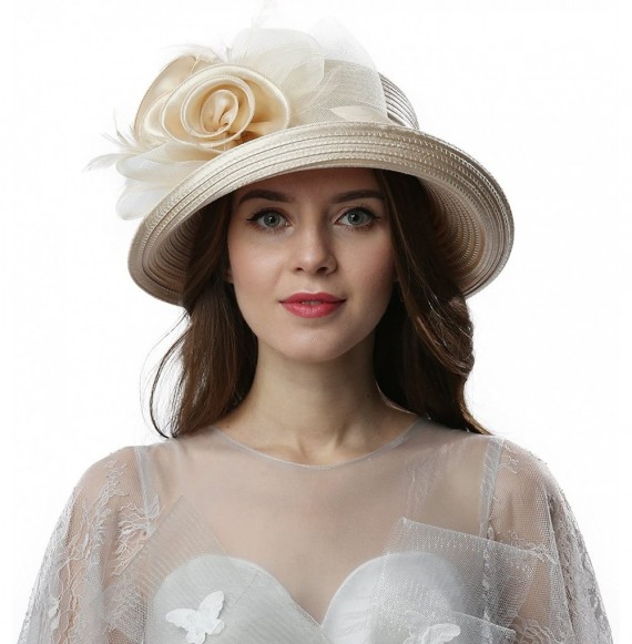 Sun Hats Women Vintage Roll Brim Bowler Cloche Hat for Kentucky Derby Day- Church- Wedding- Party- Formal Occasion - C817Z58EK27