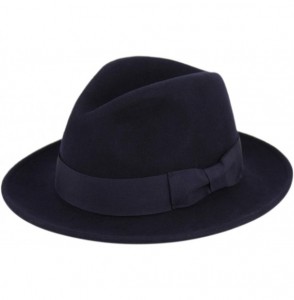 Fedoras Mens Godfather Milano Wool Felt Fedora Grosgrain Band Center Winter Hat - Navy - C718LHN9Z9U