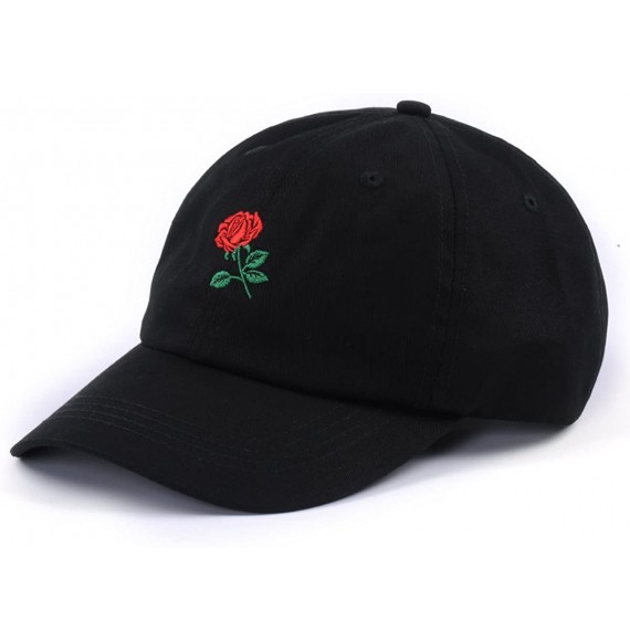 Baseball Caps Rose Embroidered Dad Hat Women Men Cute Adjustable Cotton Floral Baseball Cap - Black - CJ12LW1CB6X