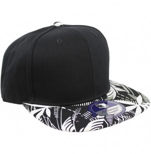 Baseball Caps Tropical Hawaiian Palm Print Cap Snapback Flat Bill Adjustable - Black Palm Print Black - CD129AXSX1L