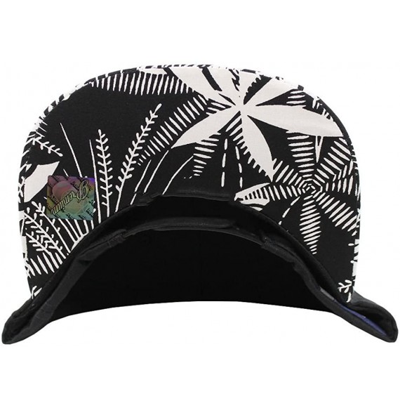 Baseball Caps Tropical Hawaiian Palm Print Cap Snapback Flat Bill Adjustable - Black Palm Print Black - CD129AXSX1L