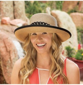 Sun Hats Women's Julia Sun Hat - UPF 50+- Wide Brim- Lightweight- Packable- Designed in Australia. - Natural/Black - CR1206JF3P3