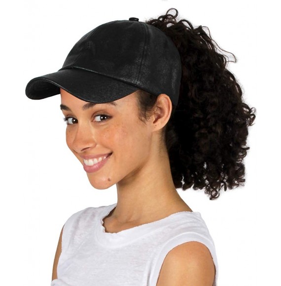 Baseball Caps Satin Lined Cap - Satin Lined Hat to Protect Hair from Breakage and Frizz - Faux Leather Black - CC194AIKOGL