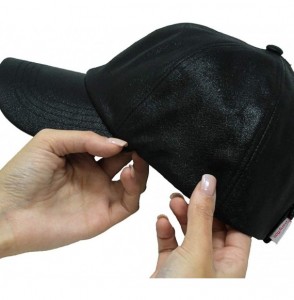 Baseball Caps Satin Lined Cap - Satin Lined Hat to Protect Hair from Breakage and Frizz - Faux Leather Black - CC194AIKOGL