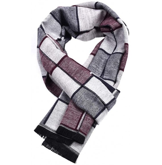 Skullies & Beanies Men Scarf- Men Classic Winte Knit Scarf Warm Plaid Knitted Shawl Cashmere Scarf - Red - C918KQH3UE6