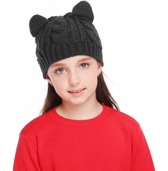 Skullies & Beanies Women's Hat Cat Ear Crochet Braided Knit Caps - Black_child - CA1873MRZ7Y