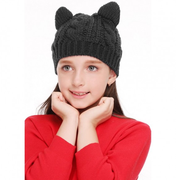 Skullies & Beanies Women's Hat Cat Ear Crochet Braided Knit Caps - Black_child - CA1873MRZ7Y