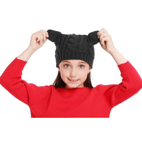 Skullies & Beanies Women's Hat Cat Ear Crochet Braided Knit Caps - Black_child - CA1873MRZ7Y