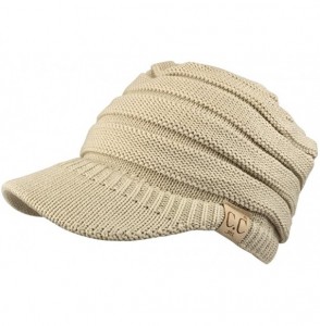 Skullies & Beanies Women's Lightweight Ribbed Knit Brim Ponytail Visor Beanie Cap - Beige - C2187DO5HQ8