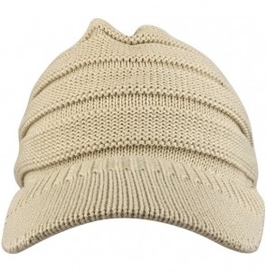 Skullies & Beanies Women's Lightweight Ribbed Knit Brim Ponytail Visor Beanie Cap - Beige - C2187DO5HQ8