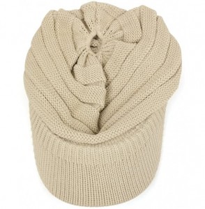 Skullies & Beanies Women's Lightweight Ribbed Knit Brim Ponytail Visor Beanie Cap - Beige - C2187DO5HQ8