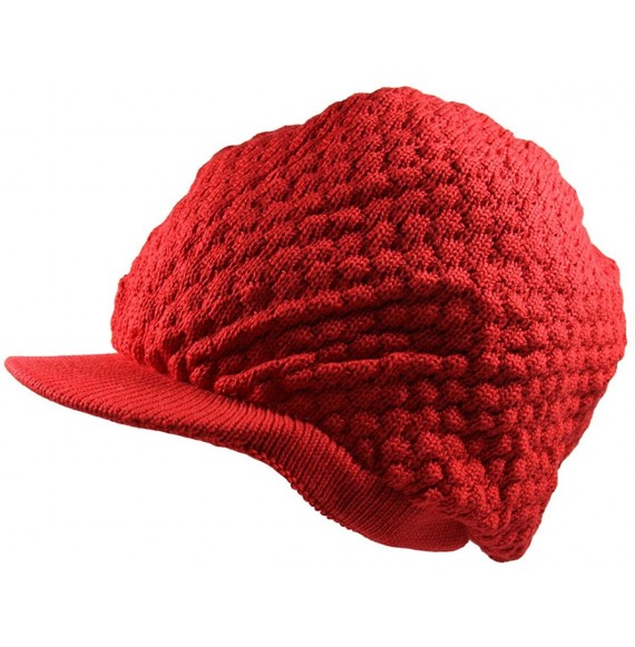 Skullies & Beanies Unisex Cotton Rasta Beanie Visor - Red - CT11ZP5QU33