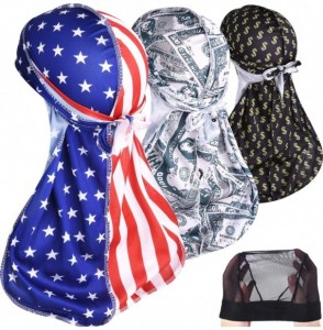 Skullies & Beanies 3PCS Silky Durags Pack for Men Waves- Satin Doo Rag- Award 1 Wave Cap - A-1style W - CY18ZUHOMTC