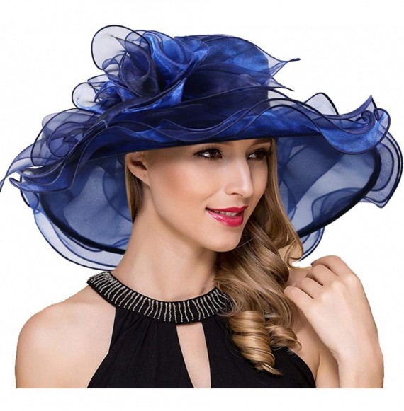 Sun Hats Womens Kentucky Derby Church Dress Fascinator Tea Party Wedding Hats S056 - Navy Flower - CE18DXO5CYE