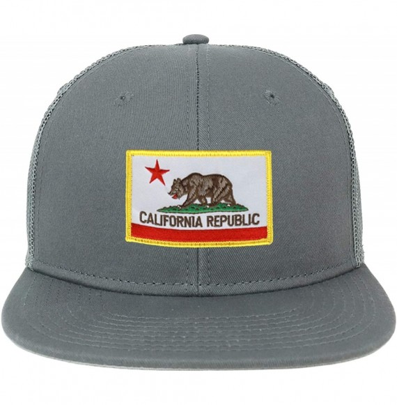 Baseball Caps Oversize XXL California State Flag Patch Flatbill Mesh Snapback Cap - Charcoal - CQ18LSQL5W0