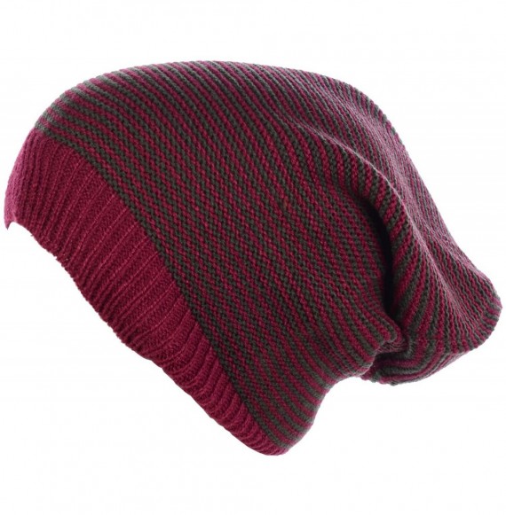 Skullies & Beanies an Unisex Striped Knit Slouchy Beanie Hat Lightweight Soft Fashion Cap - Pink Olive - CK12CJFC38H