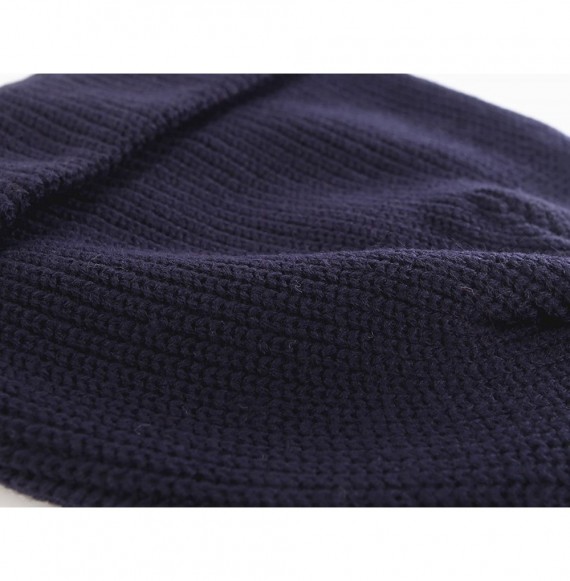 Skullies & Beanies Classic Men's Warm Winter Hats Acrylic Knit Cuff Beanie Cap Daily Beanie Hat - Navy Blue - C412MWVFCBZ