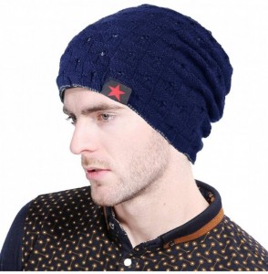 Skullies & Beanies Mens Winter Small Star Stripe Sided Knitted Hat Knitting Skull Cap - Navy - C9187WCR3XG