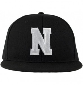 Baseball Caps ABC Embroidered Letter Snapback Cap in Black White with Letters A to Z - N - C011KSIAP5F