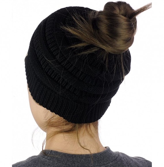 Skullies & Beanies BeanieTail Cotton Blend All Season Daily Messy High Bun Ponytail Beanie Hat - Black - CL17YYRH3QM