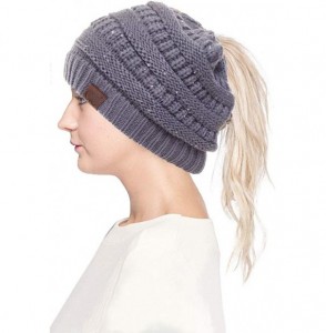 Skullies & Beanies Women Knitted Sparkle Sequin Soft Skull Cap Ponytail Messy Bun Beanie - Natural Gray - CL18IC66XA4