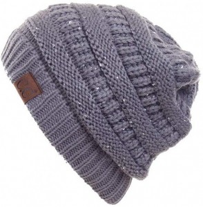 Skullies & Beanies Women Knitted Sparkle Sequin Soft Skull Cap Ponytail Messy Bun Beanie - Natural Gray - CL18IC66XA4