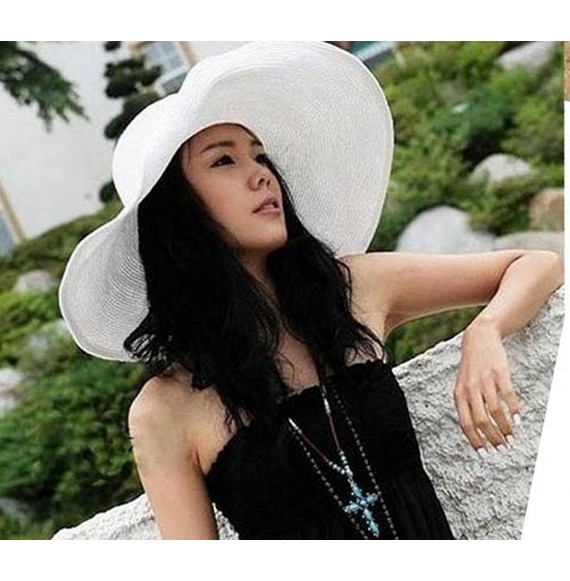 Sun Hats Women Wide Floppy Brim Summer Beach Outdoor Sun Hat - White - CU11JX6FV0X