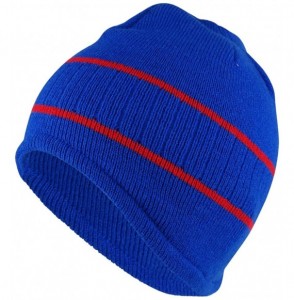 Skullies & Beanies Double Striped Acrylic Knit Warm Winter Beanie Cap - Royal Red - C31863DLLGD