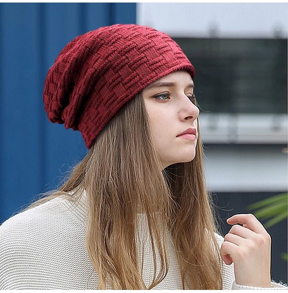 Skullies & Beanies muco Womens Beanie Knitted Beanies - Deep-red - C1189NQ0MEU