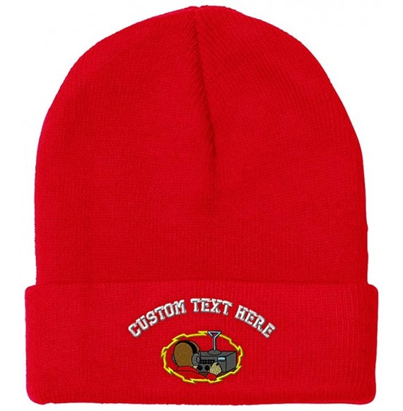 Skullies & Beanies Custom Beanie for Men & Women Ham Radio Operator Embroidery Skull Cap Hat - Red - C018ZS3EQ85