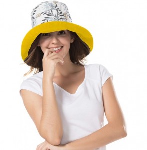 Sun Hats Women Wide Brim Sun Hats Foldable UPF 50+ Sun Protective Bucket Hat - Printing-yellow - C818T6SLOAI