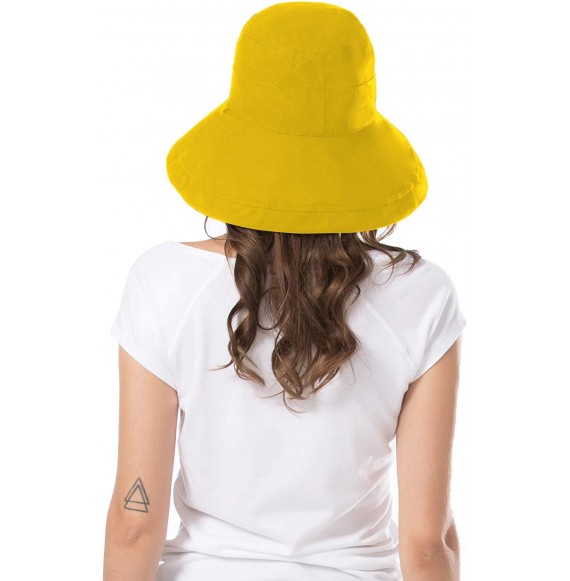 Sun Hats Women Wide Brim Sun Hats Foldable UPF 50+ Sun Protective Bucket Hat - Printing-yellow - C818T6SLOAI