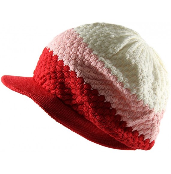 Skullies & Beanies Unisex Cotton Classic Rasta Beanie Visor - Red/Pink/Ivory - CN123UWTRF5