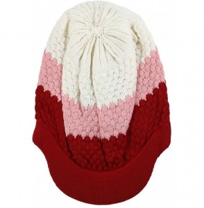 Skullies & Beanies Unisex Cotton Classic Rasta Beanie Visor - Red/Pink/Ivory - CN123UWTRF5