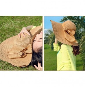 Sun Hats Womens Bowknot Straw Hat Floppy Wide Brim Roll up Sun Hat Beach Cap UPF 50+ - Light Brown - CH180O2MM4E