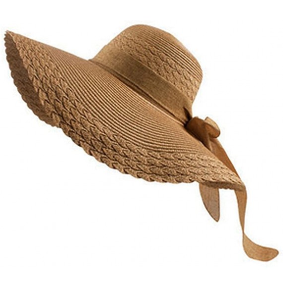 Sun Hats Womens Bowknot Straw Hat Floppy Wide Brim Roll up Sun Hat Beach Cap UPF 50+ - Light Brown - CH180O2MM4E