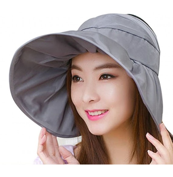 Sun Hats Womens Foldable Anti UV Sun Hat Cap Big Brim Floppy Travel Beach Bucket Hat UPF50+ - Gray - C711ZPG6OA5