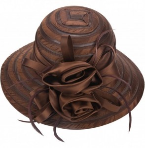 Sun Hats Womens Solid Color Satin Church Wedding Kentucky Derby Sun Hat A214 - Brown - CO11W76ZFSJ