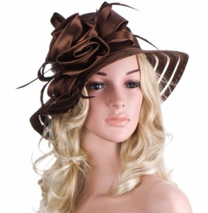 Sun Hats Womens Solid Color Satin Church Wedding Kentucky Derby Sun Hat A214 - Brown - CO11W76ZFSJ