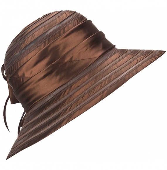 Sun Hats Womens Solid Color Satin Church Wedding Kentucky Derby Sun Hat A214 - Brown - CO11W76ZFSJ